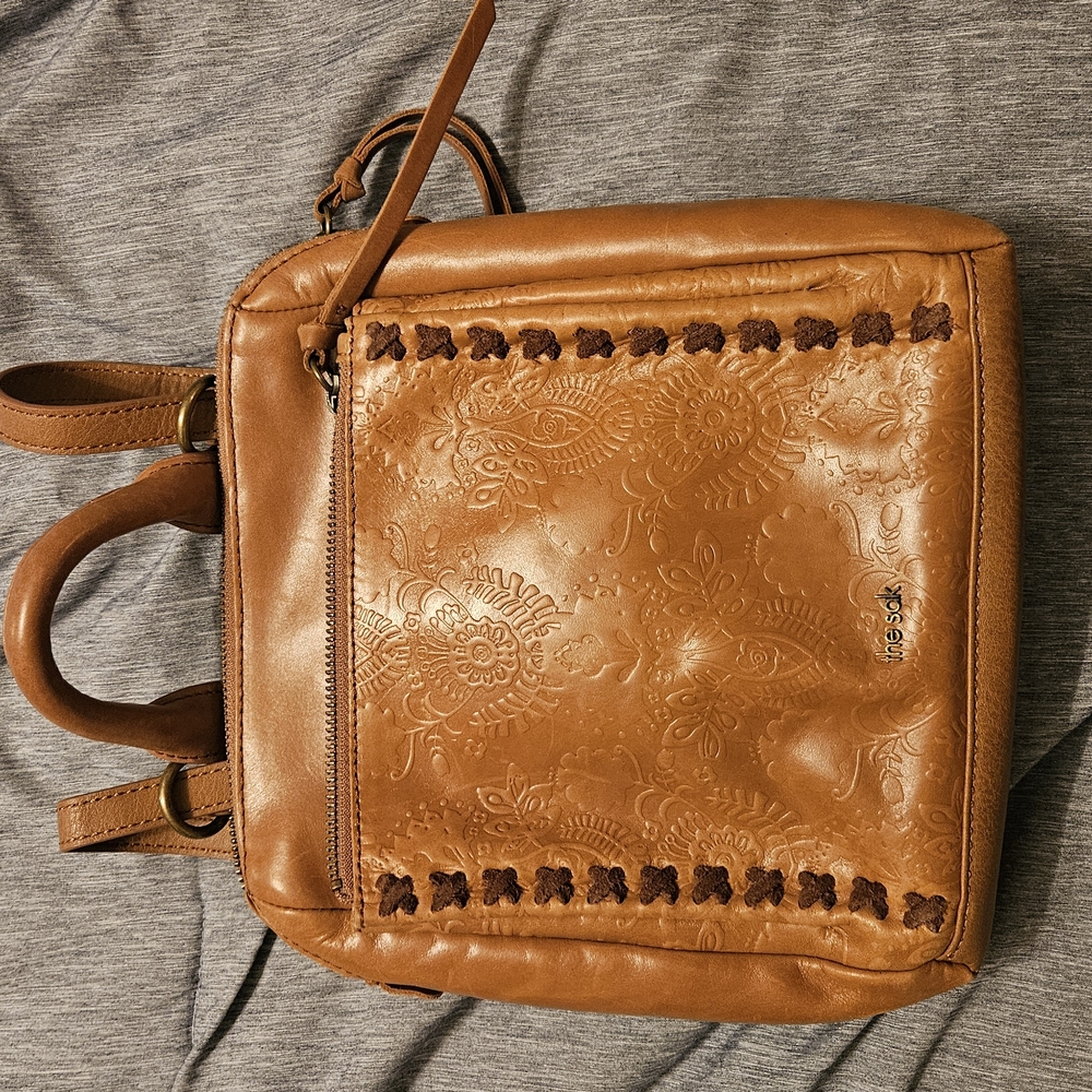 Fossil Tan Embossed Leather Backpack